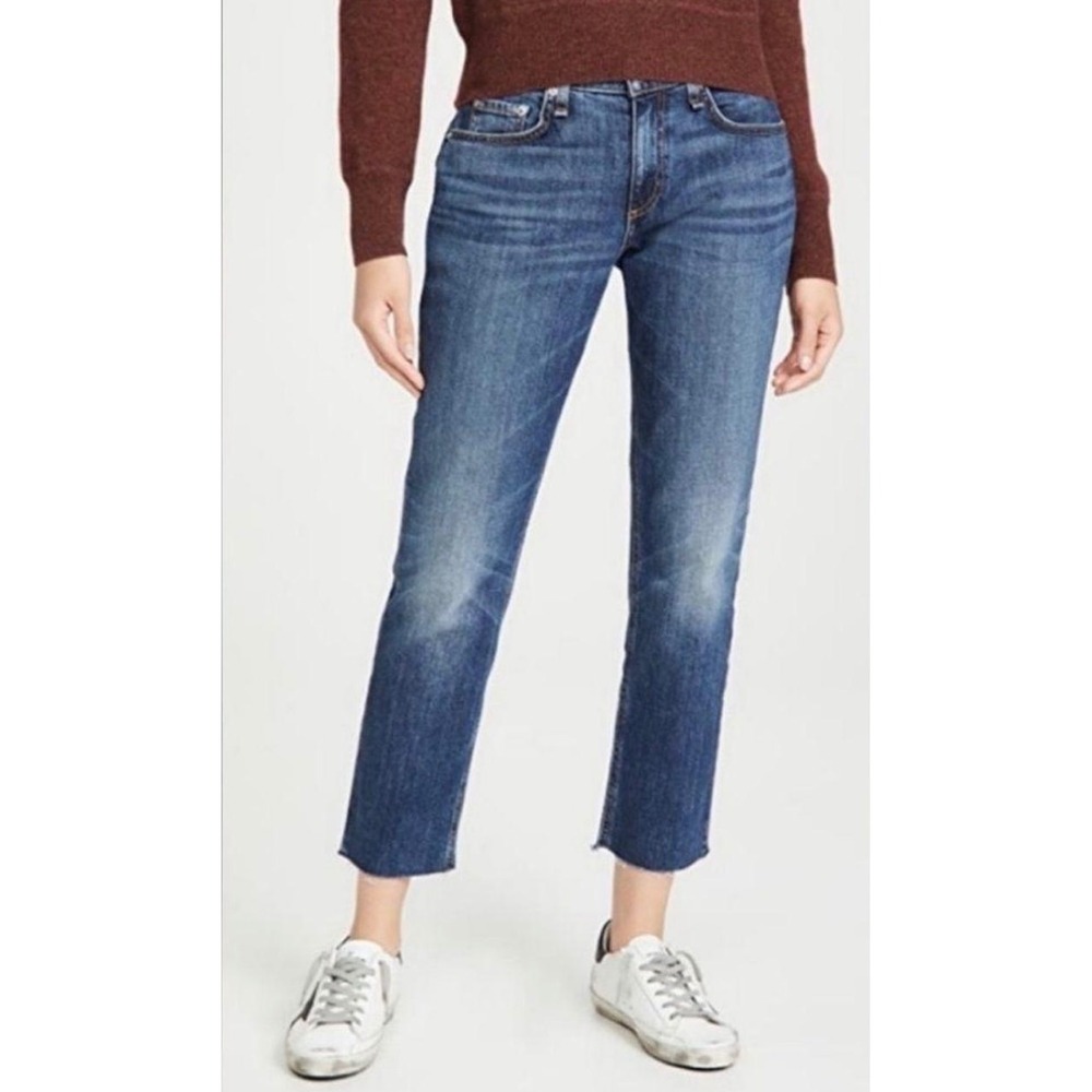 Rag Bone Womens Low Rise Slim Boyfriend Jeans 28 Mariposa Wash Raw Hem Cropped